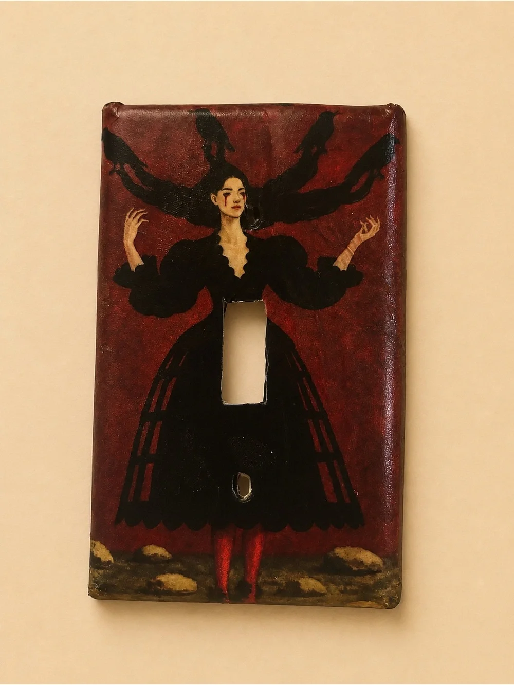 Hand-made Dark Red Gothic Woman Light Switch Cover